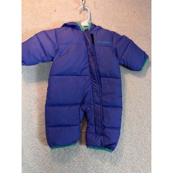 Columbia Down Blue Hooded Zip Up Snow Suit 0-3 Months Fleece Lined Snow Winter